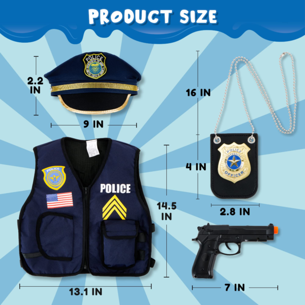 14 Pcs Police Pretend Play Toys Hat and Uniform Outfit for Dress Up Party, Police Officer Costume, Role-playing - Image 6