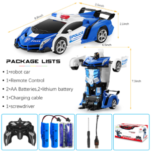 Transform RC Car Robot, Remote Control Car Independent 2.4G Robot Deformation Car Toy with One Button Transformation & 360 Speed Drifting 1:18 Scale