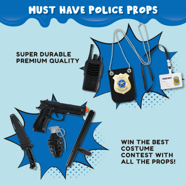 14 Pcs Police Pretend Play Toys Hat and Uniform Outfit for Dress Up Party, Police Officer Costume, Role-playing - Image 8