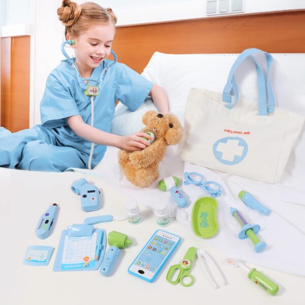 Toy Doctor Kit for Kids - Pretend Play Doctor Set with Dog Toy, Carrying Bag, Electronic Stethoscope & Dress Up Costume - Doctor Play Gift for Kids Toddlers Ages 3 4 5 6 Year Old for Role Play - Image 7