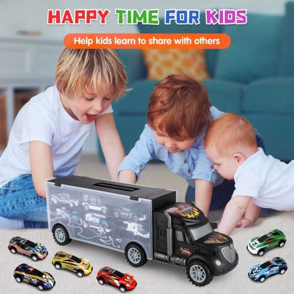 Toys for Boys Age 3-4, Transport Carrier Truck Toy Car with 12 Die-cast Vehicles - 6 Friction Powered Racing Car & Police Playset, Excellent Toddler Gift Toys for 3 4 5 Years Old Boys - Image 7
