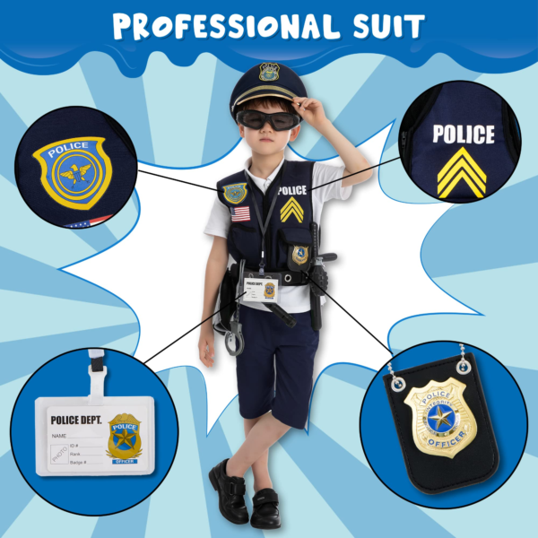 14 Pcs Police Pretend Play Toys Hat and Uniform Outfit for Dress Up Party, Police Officer Costume, Role-playing - Image 3