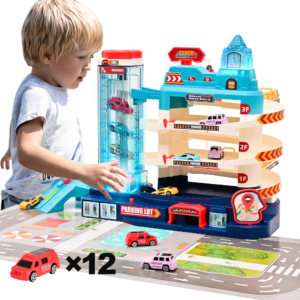 Car Toys - Parking Adventure Set With 12Car, Electric Race Track Car Garage, Vehicle Play Sets Car Games Gift Toys for Kids