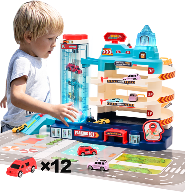 Car Toys - Parking Adventure Set With 12Car, Electric Race Track Car Garage, Vehicle Play Sets Car Games Gift Toys for Kids