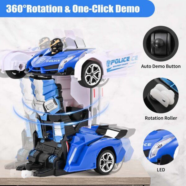 Transform RC Car Robot, Remote Control Car Independent 2.4G Robot Deformation Car Toy with One Button Transformation & 360 Speed Drifting 1:18 Scale - Image 7