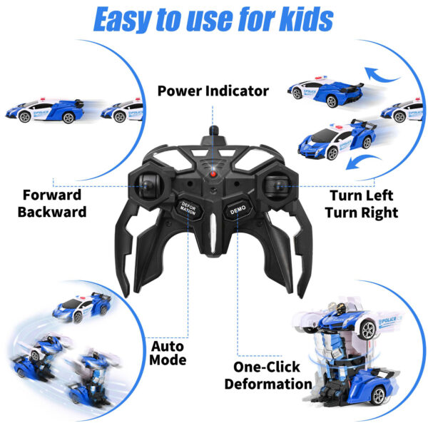 Transform RC Car Robot, Remote Control Car Independent 2.4G Robot Deformation Car Toy with One Button Transformation & 360 Speed Drifting 1:18 Scale - Image 6