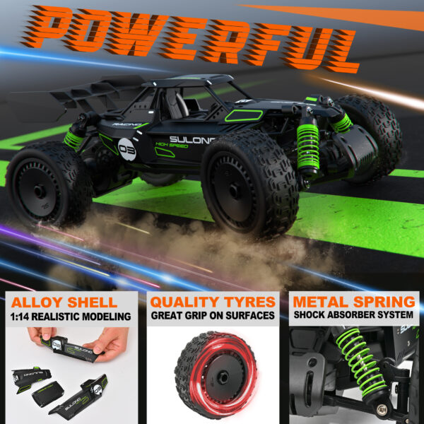 Remote Control Car - 1:14 Alloy High Speed Fast RC, 25 KM/H 4WD RC Racing Cars, RC Drift Car for Kids Adults , Off Road Variable-Speed Vehicle with 2 Rechargeable Battery - Image 2