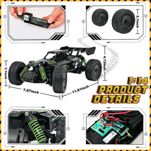 Remote Control Car - 1:14 Alloy High Speed Fast RC, 25 KM/H 4WD RC Racing Cars, RC Drift Car for Kids Adults , Off Road Variable-Speed Vehicle with 2 Rechargeable Battery - Image 4