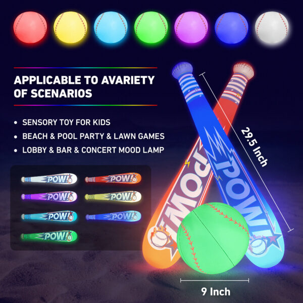 FANL 3 PCS LED Inflatable Baseball Bats - Pool Toys, Beach Games, 29.5 Inches Baseball Bats Gift, Pool Accessory, Fun Outdoor Toy for Kids 8-12, Perfect for Beach Party Games and Kid Pools - Image 2