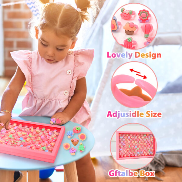100 PCS Little Girl Jewel Rings Box, Adjustable Girl Pretend Play and Dress Up Rings, Gift for 3 4 5 6 7 Girls - Image 7