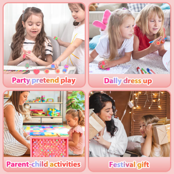100 PCS Little Girl Jewel Rings Box, Adjustable Girl Pretend Play and Dress Up Rings, Gift for 3 4 5 6 7 Girls - Image 6