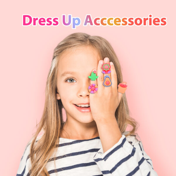 100 PCS Little Girl Jewel Rings Box, Adjustable Girl Pretend Play and Dress Up Rings, Gift for 3 4 5 6 7 Girls - Image 5