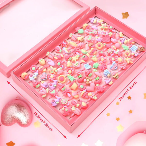 100 PCS Little Girl Jewel Rings Box, Adjustable Girl Pretend Play and Dress Up Rings, Gift for 3 4 5 6 7 Girls - Image 3