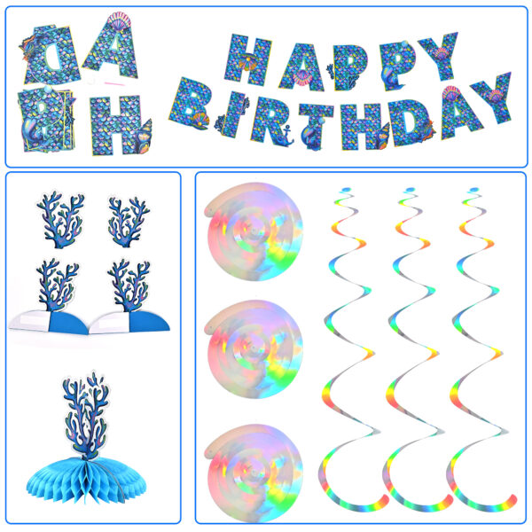Mermaid Birthday Decorations for Girls, Mermaid Party Supplies Decor with Happy Birthday Banner, Balloons, Paper Tassel, Mermaid Theme Party for Women - Image 3