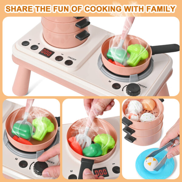 Pretend Play Kitchen Toy- 52PCS Pretend Cooking Toys Set with Steam/Light/Sound, Educational Toys Gifts with Plastic Pressure Pot, Pan, Cooking Utensils and Play Food - Image 7
