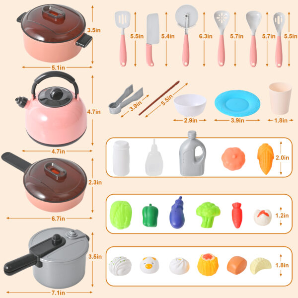 Pretend Play Kitchen Toy- 52PCS Pretend Cooking Toys Set with Steam/Light/Sound, Educational Toys Gifts with Plastic Pressure Pot, Pan, Cooking Utensils and Play Food - Image 5