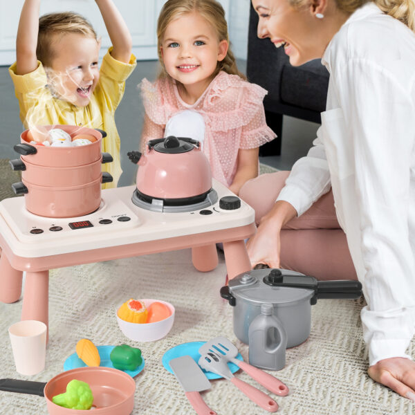 Pretend Play Kitchen Toy- 52PCS Pretend Cooking Toys Set with Steam/Light/Sound, Educational Toys Gifts with Plastic Pressure Pot, Pan, Cooking Utensils and Play Food - Image 3
