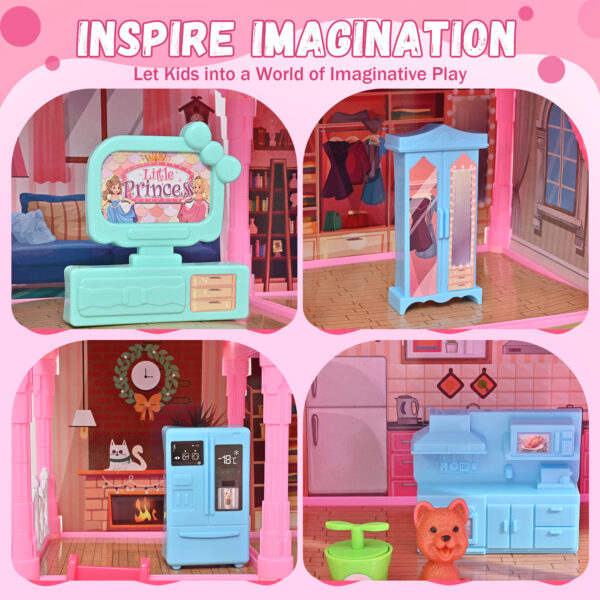 Huge Doll House - 285 PCS Girl Toys Dream Dollhouse 12 Rooms Playhouse with LED Lights Furniture and Accessories, Big Doll House for Princess Age 3-10 - Image 2