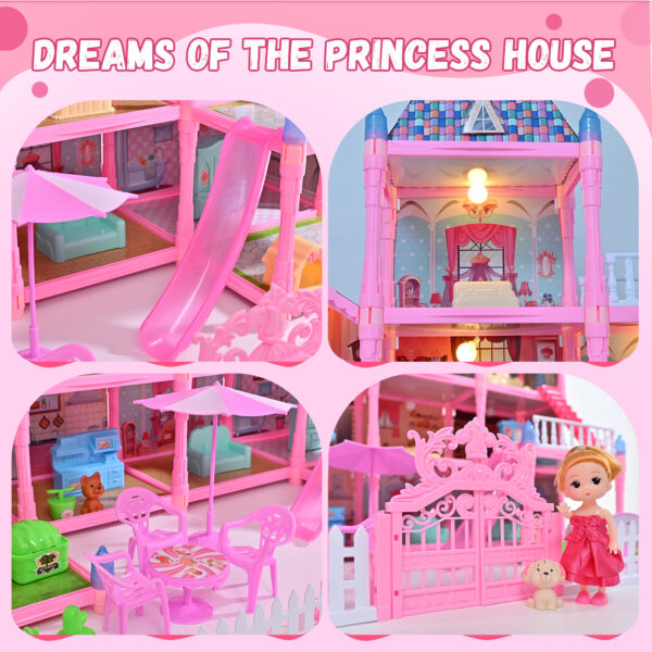 Huge Doll House - 285 PCS Girl Toys Dream Dollhouse 12 Rooms Playhouse with LED Lights Furniture and Accessories, Big Doll House for Princess Age 3-10 - Image 4