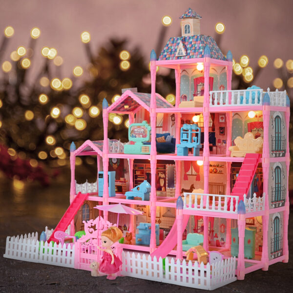 Huge Doll House - 285 PCS Girl Toys Dream Dollhouse 12 Rooms Playhouse with LED Lights Furniture and Accessories, Big Doll House for Princess Age 3-10 - Image 5