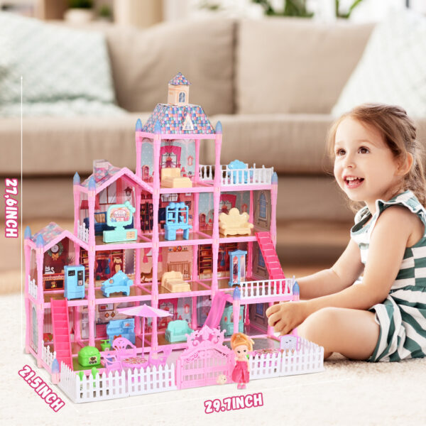 Huge Doll House - 285 PCS Girl Toys Dream Dollhouse 12 Rooms Playhouse with LED Lights Furniture and Accessories, Big Doll House for Princess Age 3-10 - Image 6