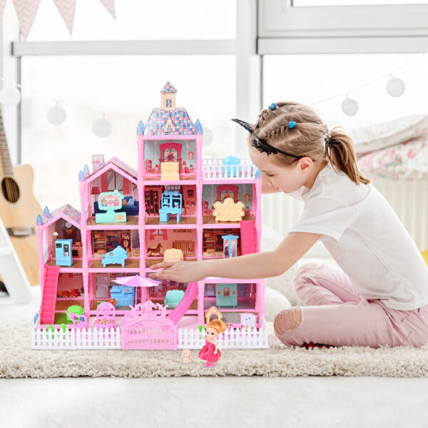 Huge Doll House - 285 PCS Girl Toys Dream Dollhouse 12 Rooms Playhouse with LED Lights Furniture and Accessories, Big Doll House for Princess Age 3-10 - Image 7
