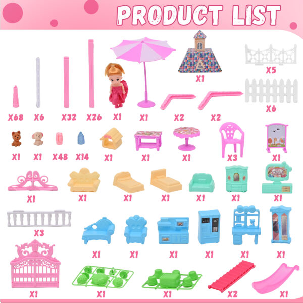Huge Doll House - 285 PCS Girl Toys Dream Dollhouse 12 Rooms Playhouse with LED Lights Furniture and Accessories, Big Doll House for Princess Age 3-10 - Image 3