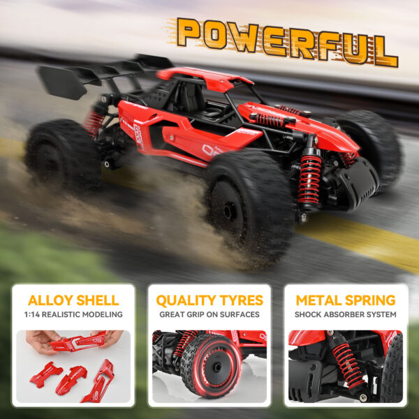 Remote Control Car - 1:14 Alloy High Speed Fast RC, 25 KM/H RC Racing Cars, RC Drift Car for Kids Adults , Off Road Variable-Speed Vehicle with 2 Rechargeable Battery - Image 4