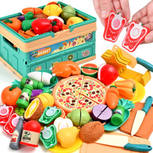 Play Food Sets -Play Kitchen Accessories Toy Food for Toddler, Fake Food Toys with Foldable Fruit Basket, Pretend Food for Boys & Girls