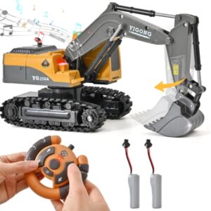 Construction Toys - Mini Remote Control Excavator, RC Construction Vehicles Toys with Metal Shovel, Lights, and 2 Rechargeable Batteries, Best Gift for Kids