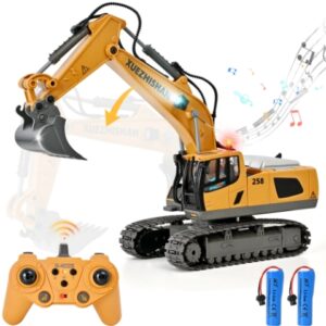 Construction Toys - Mini Remote Control Excavator, RC Construction Vehicles Toys with Metal Shovel, Lights, Sound and 2 Rechargeable Batteries. Best Gift for Kids