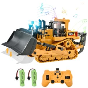 Construction Toys - Mini Remote Control Tractor Track, RC Construction Bulldozer Vehicles Toys with Metal Shovel, Lights, and 2 Rechargeable Batteries. Best Gift for Kids