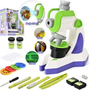 Microscope for Kids - Science Kits 100X-1200X Beginner Kids Microscope with Projection Modes, Science Kits for Kids Age 5-7
