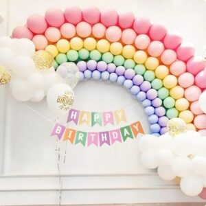 Macaron Rainbow Balloon Arch Garland Kit -168 PCS Pastel Balloons Decoration with Happy Birthday Banner, Flower Balloons, for Boys Girls Birthday Party Decoration