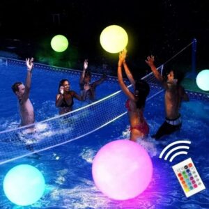 Pool Toy 16"× 2PCS Light Up Beach Ball Toy, Glow in Dark Pool Games Toys with 16 Color Changing Lights, for Summer Pool Beach Party