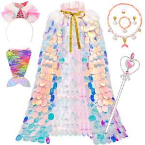 Princess Dress Up Toys Princess Dress Up Clothes Rainbow Mermaid Cape Kit 9 Pcs Gift Set for Little Girls 3-8 Years Old, Great Gift Set for Birthday