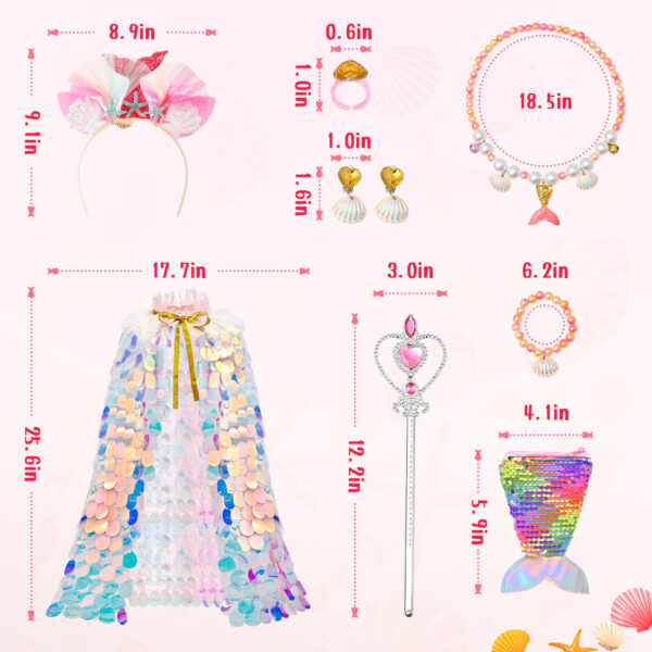Princess Dress Up Toys Princess Dress Up Clothes Rainbow Mermaid Cape Kit 9 Pcs Gift Set for Little Girls 3-8 Years Old, Great Gift Set for Birthday - Image 5