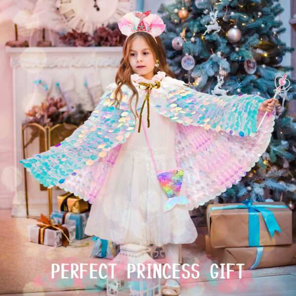 Princess Dress Up Toys Princess Dress Up Clothes Rainbow Mermaid Cape Kit 9 Pcs Gift Set for Little Girls 3-8 Years Old, Great Gift Set for Birthday - Image 6