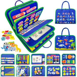 Busy Board for Toddlers, Busy Book Montessori Toys for 1 2 3 4 Year Old, Sensory Board Learning Activities for Fine Motor Skills, Gifts for Boys Girls, Travel Toys for Airplane Car