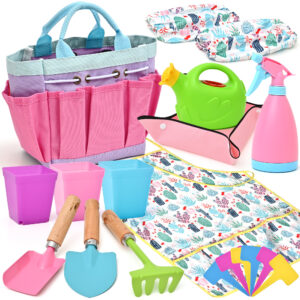 Kids Gardening Set - Girls Gardening Tools for Kids with Tote Bag, Watering Can, Shovel, Apron, Garden Book and More Educational STEM Learning Outdoor Indoor for Toddlers Kids Boys Girls