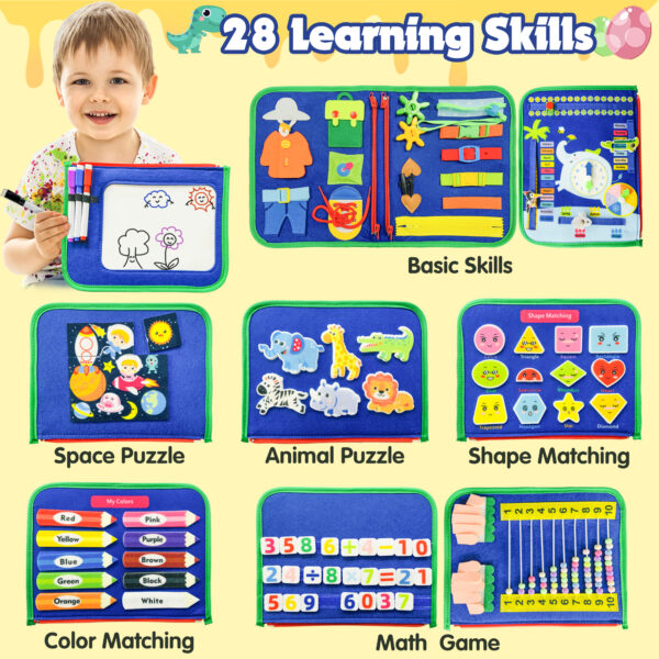 Busy Board for Toddlers, Busy Book Montessori Toys for 1 2 3 4 Year Old, Sensory Board Learning Activities for Fine Motor Skills, Gifts for Boys Girls, Travel Toys for Airplane Car - Image 2