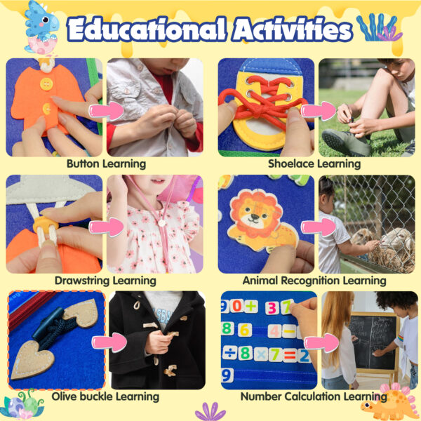Busy Board for Toddlers, Busy Book Montessori Toys for 1 2 3 4 Year Old, Sensory Board Learning Activities for Fine Motor Skills, Gifts for Boys Girls, Travel Toys for Airplane Car - Image 3