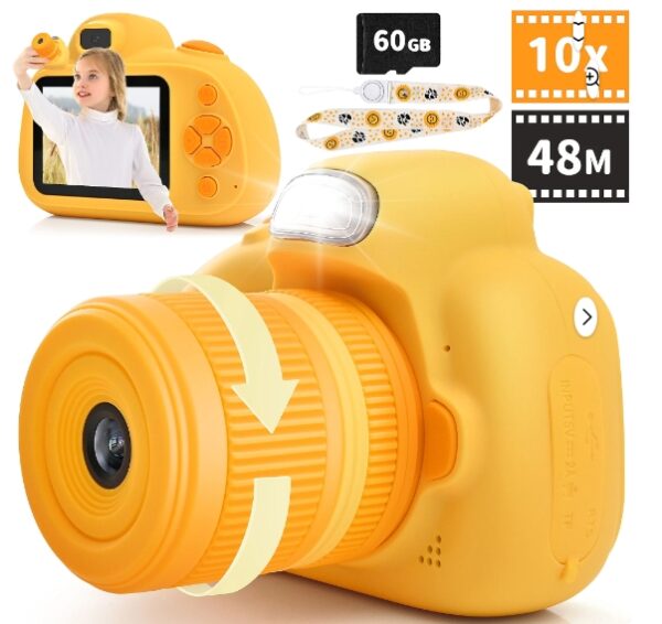 Kids Camera - Kids Digital Camera Toys With 48M Pixel Front And Rear Cameras/ 10x Zoom/ 2K Video, Camera Toys For Kids, Gift For Boys&Girls