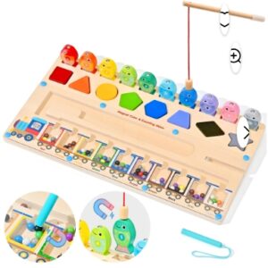 Montessori Toys - Magnetic Color and Number Maze, 3-in-1 with Magnetic Maze / Number Puzzle / Fishing Game, Wooden Puzzle Activity Board, Fine Motor Skills Toys for Preschool Learning Activities