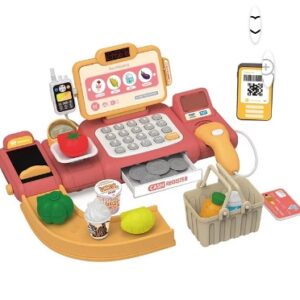Toy Cash Register For Kids, Toddlers – Register With Toy Money, Credit Card, Scanner– Pretend Play Toy – 3 Years + – Red Calculating Cash Register With Scanner