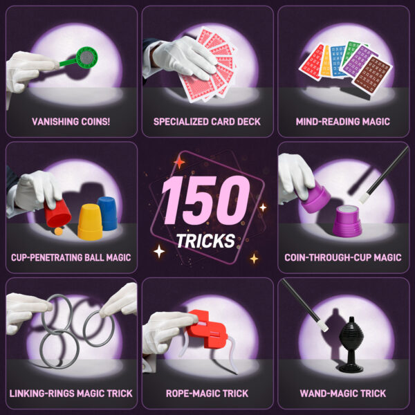 Magic Kit - 150 Amazing Magic Tricks for Kids, Magic Made Easy Range for Beginner,Cool Gift with Magic Wand, Balls, Coins for Boys and Girls - Image 2