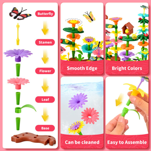 Flower Building Block Set - 322 PCS Flower Garden Toy Set for Girls, STEM Educational Kids Toys, Brain Development Preschool Kindergarten Toy for Girls 3-8 - Image 4