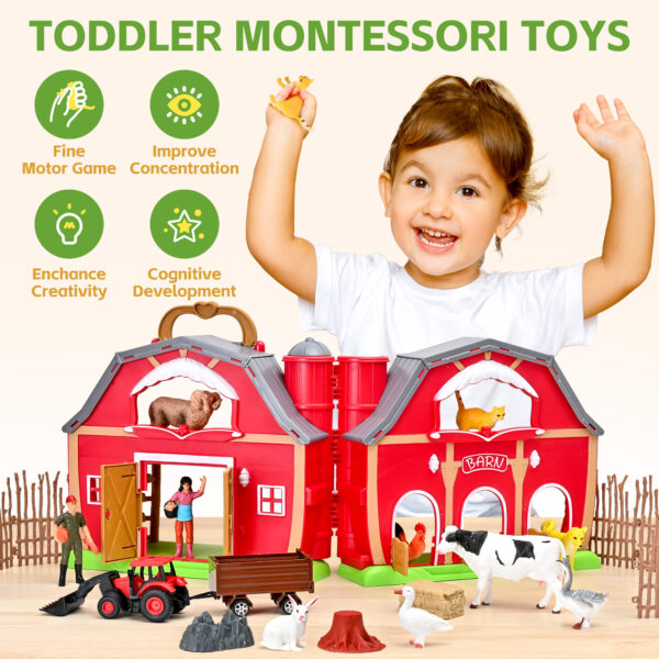 Farm Animal Toys - Red Barn Farm Playset with Miniature Animal Figurines for Toddlers, Realistic Pretend Farm Role-Playing Game, Farm Animal Toys for Toddlers Learning Activities - Image 3