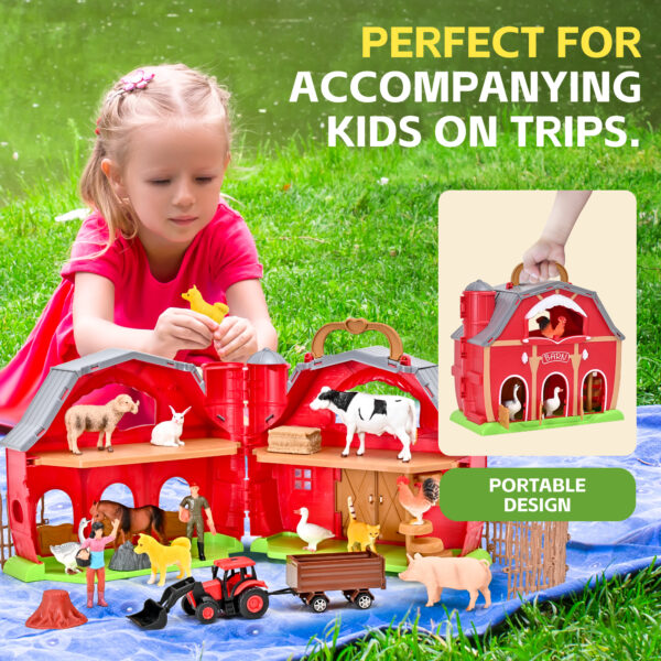 Farm Animal Toys - Red Barn Farm Playset with Miniature Animal Figurines for Toddlers, Realistic Pretend Farm Role-Playing Game, Farm Animal Toys for Toddlers Learning Activities - Image 4