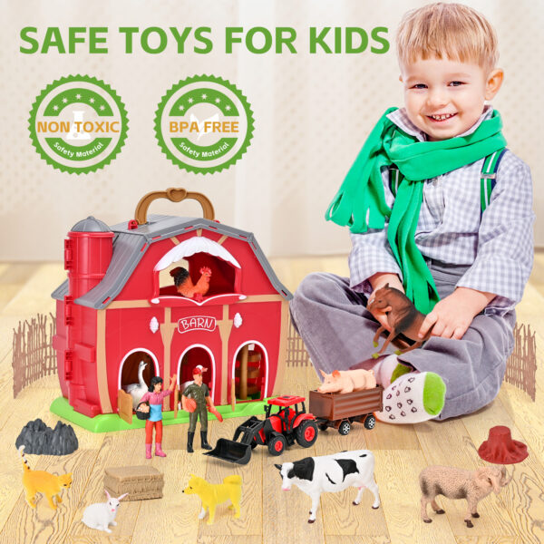 Farm Animal Toys - Red Barn Farm Playset with Miniature Animal Figurines for Toddlers, Realistic Pretend Farm Role-Playing Game, Farm Animal Toys for Toddlers Learning Activities - Image 5